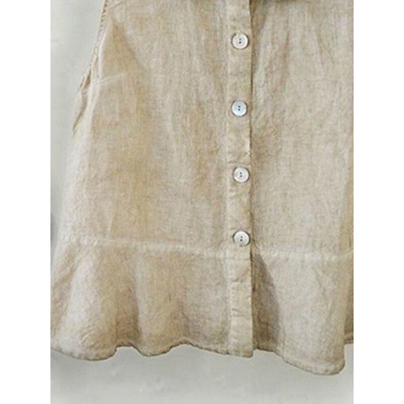 Women's Shirt Button Up Plain Basic Modern Sleeveless Shirt Collar Regular Tops Daily Ruffle Buttons Apricot Summer3