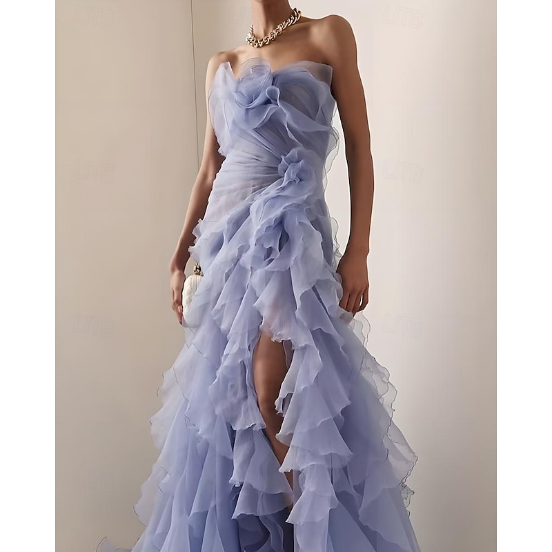 A-line Evening Gown Corset Dress Formal Wedding Floor Length Sleeveless Strapless Organza with Ruched Ruffles2