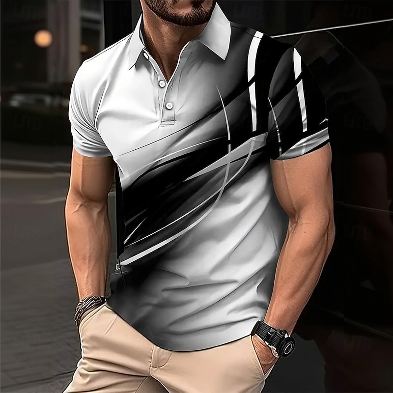 Men's Geometic Line Polo Short Sleeve Polo Shirts Collared Shirts Business Casual School Outdoor Daily Wear 3D Print Summer Black Red Blue