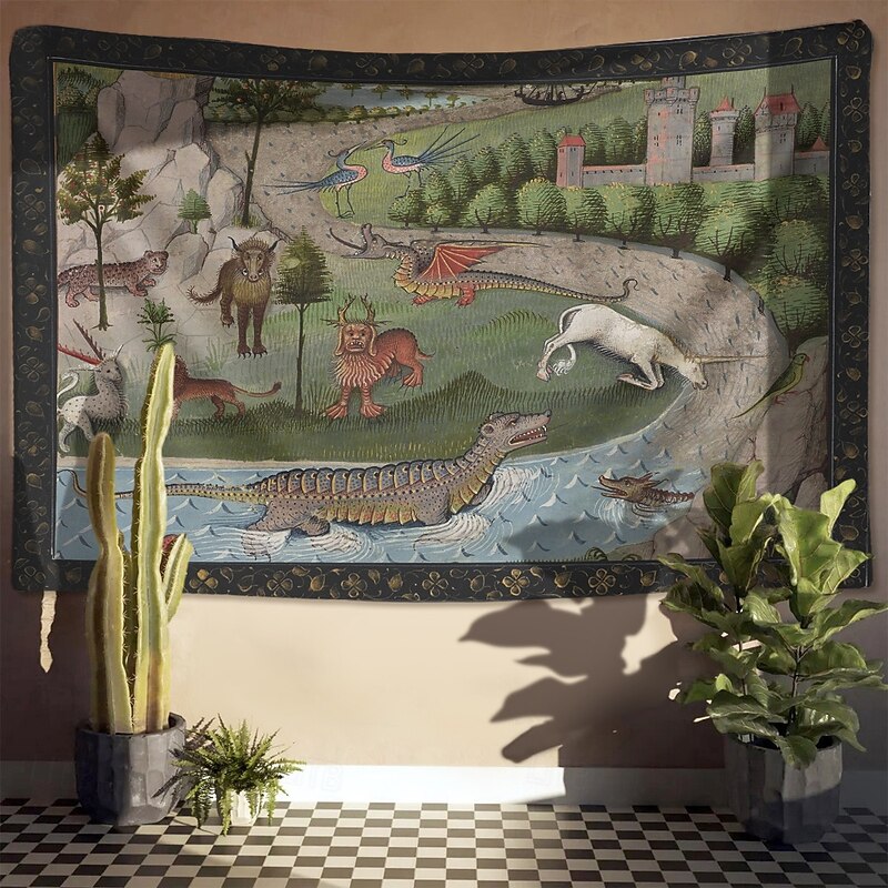 Medieval Tapestry Middle Age Tapestry Gothic Art Large Tapestry Mural Decor Photograph Backdrop Blanket Curtain Home Bedroom Living Room Decoration Animaux Fabuleux d'Egypte2