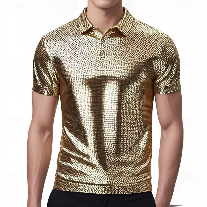 Retro Vintage 1980s T-shirt Polo Shirt Disco Shiny Latex Patent Metallic Fancy Dress Men's Halloween Carnival Pride Parade Pride Month Adults' T-shirt Summer