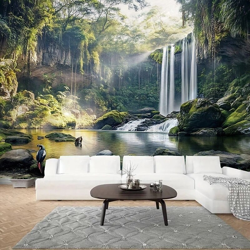 Low valley cave waterfall landscape  Hanging Tapestry Wall Art Large Tapestry Mural Decor Photograph Backdrop Blanket Curtain Home Bedroom Living Room Decoration2
