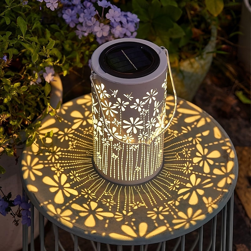 1 Pc Outdoor Waterproof Solar Lanterns Flower Dragonfly Projection Light Courtyard Garden Lawn Landscape Light Atmosphere Light Hanging Lantern