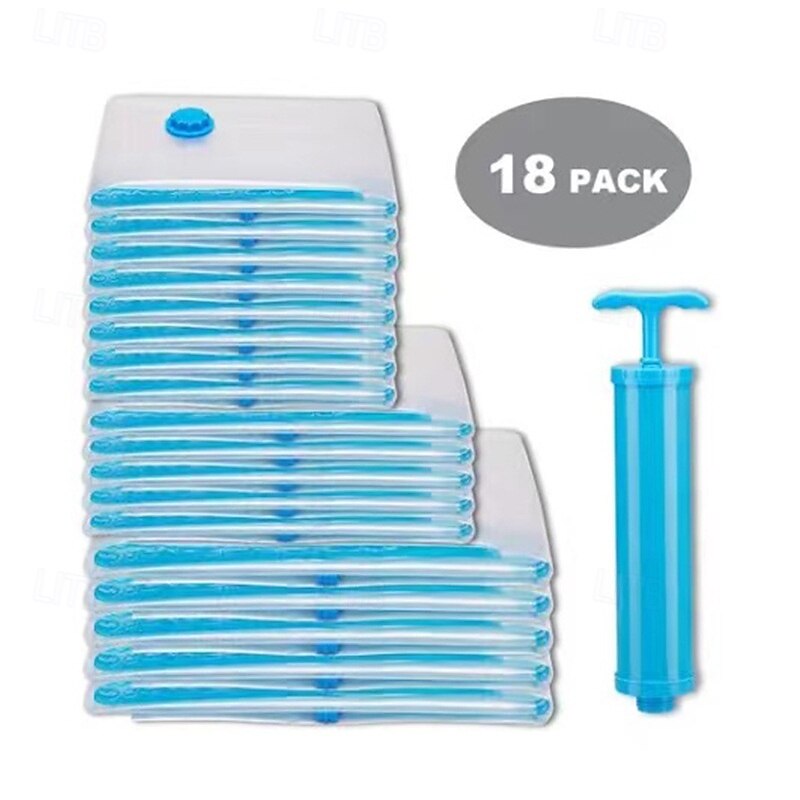 18 pcs Travel Vacuum Compression Bags Storage Hand Pump Vacuum Bags Reusable Vacuum Bags for Clothing,Comforter,Pillow,Travel Package3