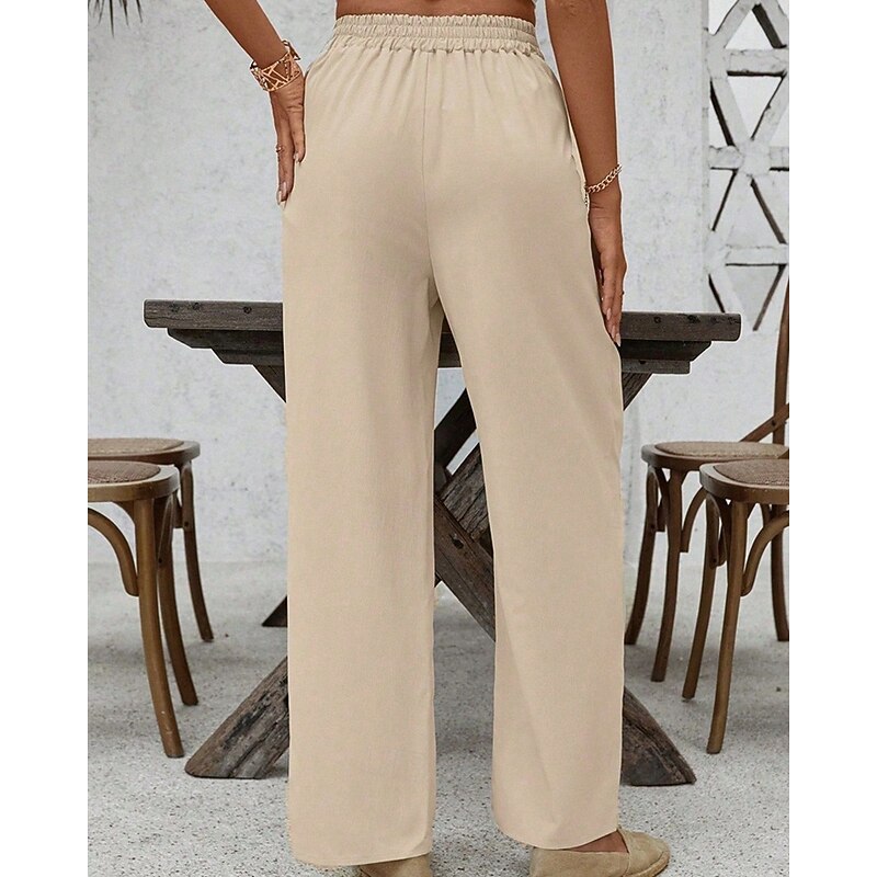 Women's Pants Trousers Palazzo Pants Fashion Streetwear Comfort Full Length Mid Waist Plain Elastic Waist Split Comfy Comfortable Street Daily Wear Going out Khaki Summer Spring Regular Fit4