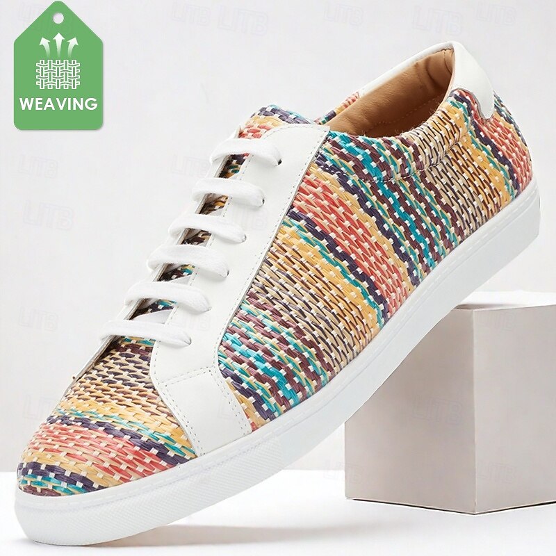 Men's Multicolor Woven Sneakers – Trendy Nylon Knit Lace-Up Casual Shoes for Daily Wear & Travel