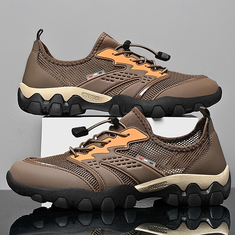 Men's Sneakers Upstream Shoes Canyoning Casual Outdoor PU Leather Mesh Breathable Comfortable Slip Resistant Lace-up Black Brown Khaki Summer Spring3