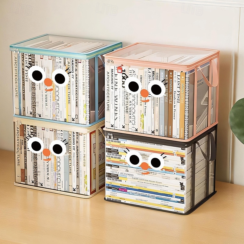 Book Storage Bag for Kids and Students, Clear Foldable Dustproof Organizer Tote for Books and Notebooks, Desktop Storage Box for Home or School Use