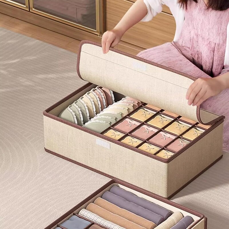 Underwear Storage Box with Lid, Foldable Drawer Organizer Basket with Compartments for Clothes, Bras, Panties, Socks, Ties, Closet and Wardrobe Storage Bin2
