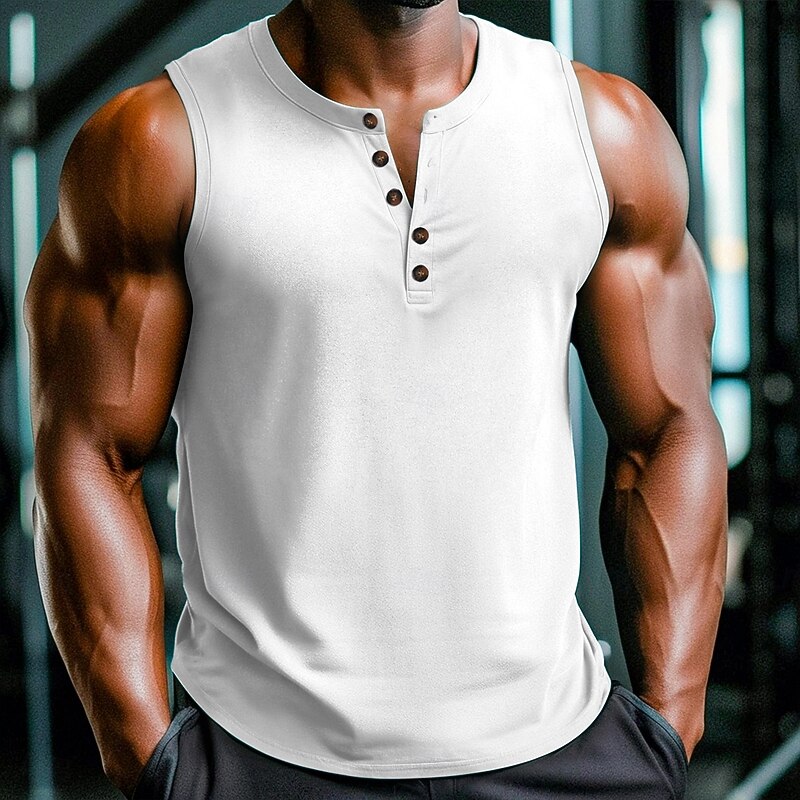 Men's Tank Top Henley Shirt Vest Top Undershirt Sleeveless Henley Summer Plain Fashion Designer Sporty Vacation Street Casual Black White Khaki Top Tee for Men