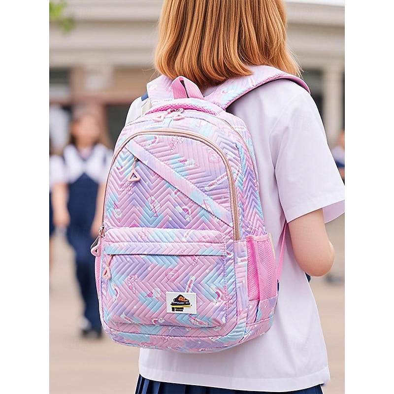 Girls' 3-Piece Pastel Backpack Set with Lunch Bag and Pencil Case – Lightweight Quilted School Bookbag for Teen Students and Daily Use