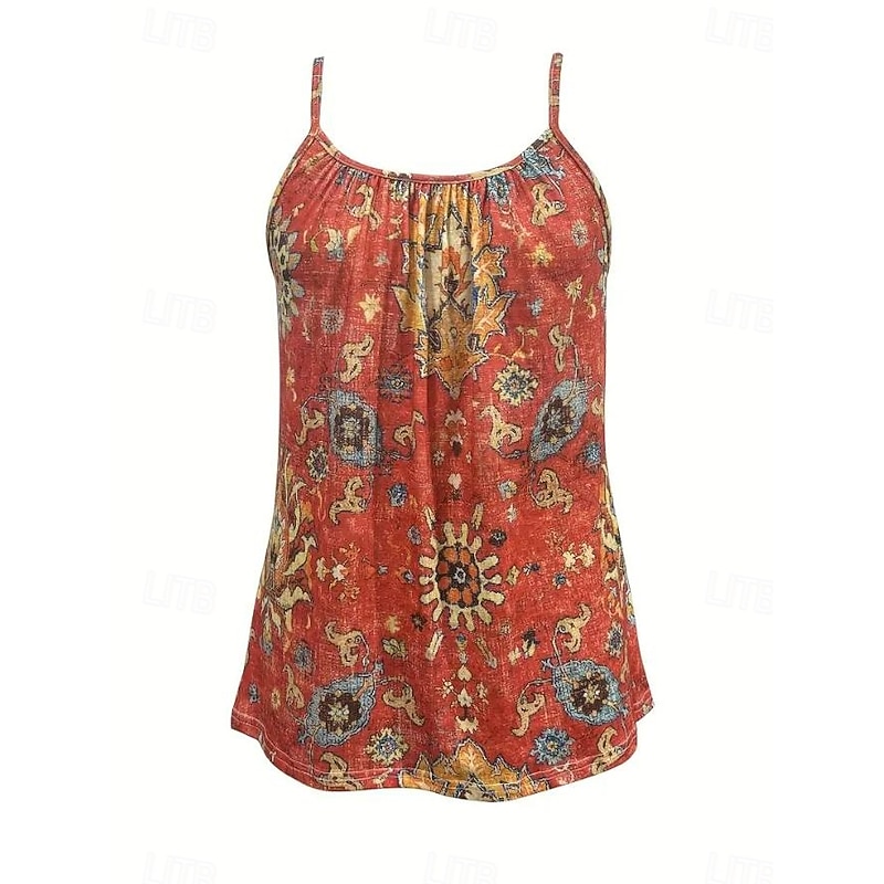 Women's Blouse Floral Graphic Paisley Daily Sleeveless Strap Scoop Neck Regular Tops Daily Holiday Beach Wear Print Maroon Blue Orange Khaki Summer Spring2