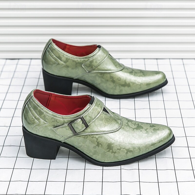 Green Embossed Leather Dress Shoes for Men with Belt Strap - Elegant Dance Shoes for Formal Events3