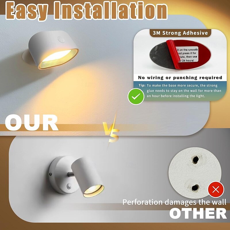 1 Pc Wall Lights Magnetic Touch Rgb Dimming Usb Charging Remote Control Controls 360 Degree Rotation Bedside Mural Staircase Reading Lighting2