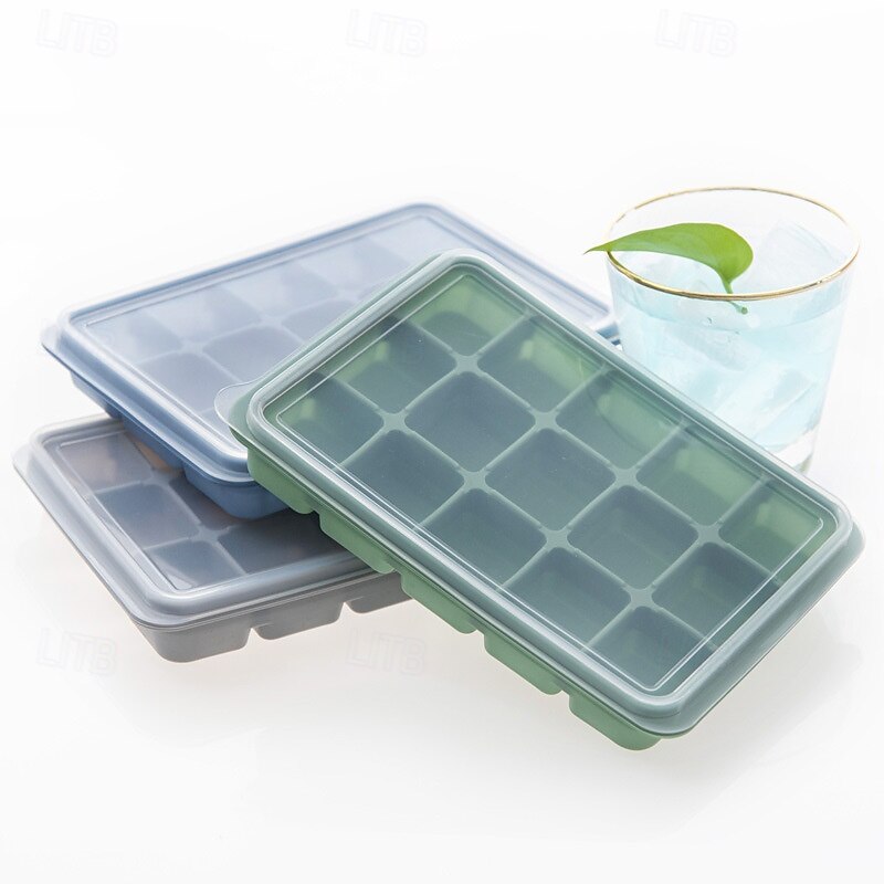Ice Cube Trays, Easy Release 15 Flexible Silicone Ice Cube Molds with Removable Lid Reusable Freezer Ice Trays Stackable for Whiskey, Baby Food, BPA Free (SNOW GRAY)