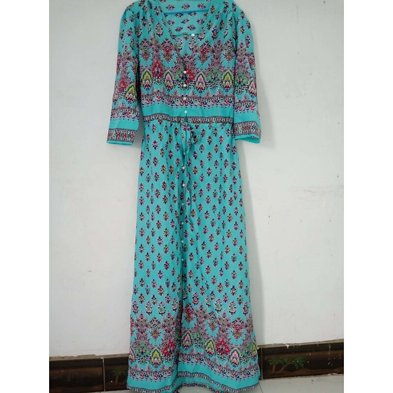 Women's Maxi Dress A Line Dress Casual Party Beach Regular Fit Graphic 3/4 Length Sleeve V Neck Pink Blue Green Summer Spring3
