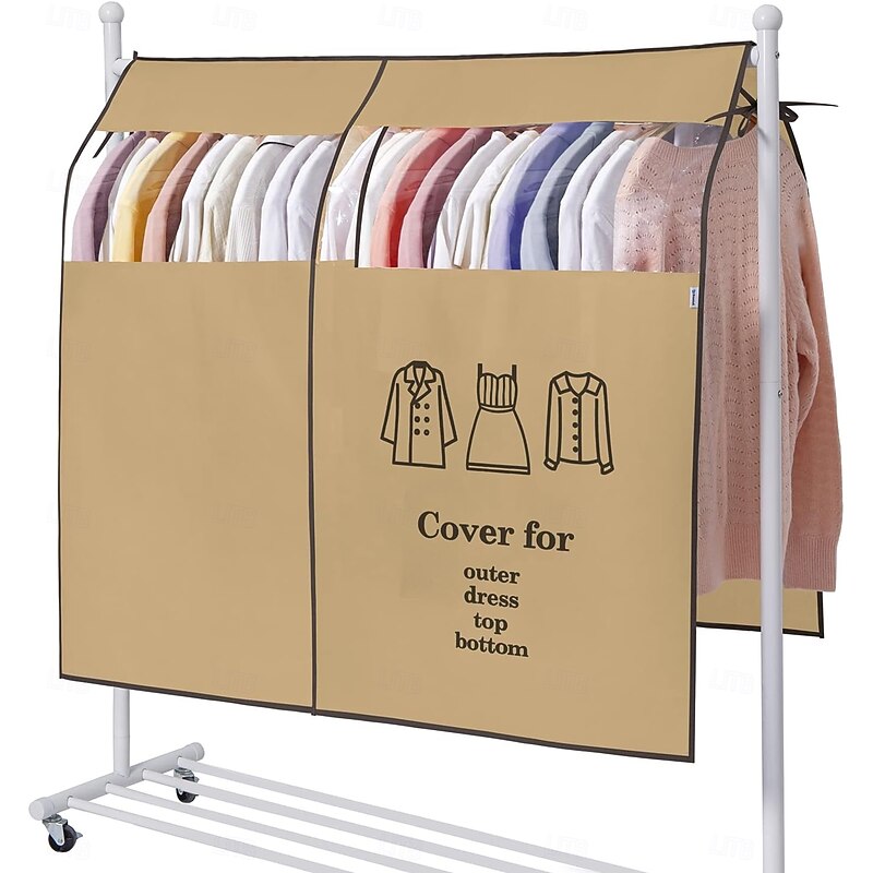 Garment Cover Bags for Clothes Rack Hanging Washable Dust Cover Fold Transparent Clothing Storage Bag for Coats, Suits, Dresses