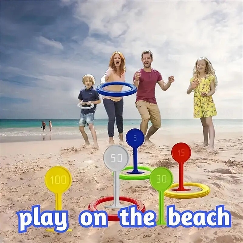 Colorful Rainbow Ring Toss Game Set for Youngsters & Adults - Durable PP Outdoor Fun for Beach Garden Lawn & Backyard - Ideal Christmas Halloween Thanksgiving Gift