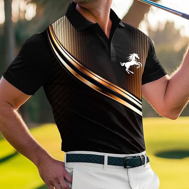 Men's Horse Geometic Polo Short Sleeve Polo Shirts Collared Shirts Casual Outdoor Sports Daily Wear 3D Print Summer Blue Purple Orange2