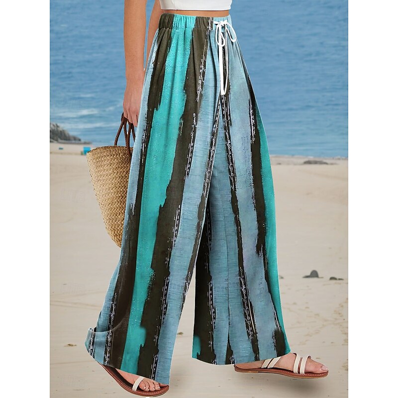 Women's Wide Leg Chinos Baggy Pants Vacation Vintage Fashion Full Length High Waist Floral Graphic Abstract Printing Soft Breathable Micro-elastic Vacation Street Causal Red Blue Orange Summer Spring2