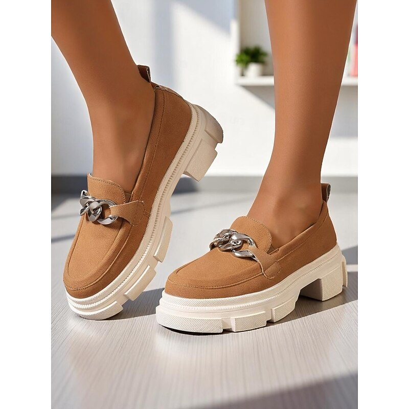 Women's Platform Loafers with Chain Detail – Trendy & Fashionable Style for Workdays & Semi-formal Occasions2