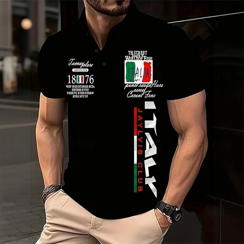 Men's Graphic Polo Short Sleeve Polo Shirts Collared Shirts Casual Outdoor Athleisure Daily Wear 3D Print Summer Black Light Green Blue