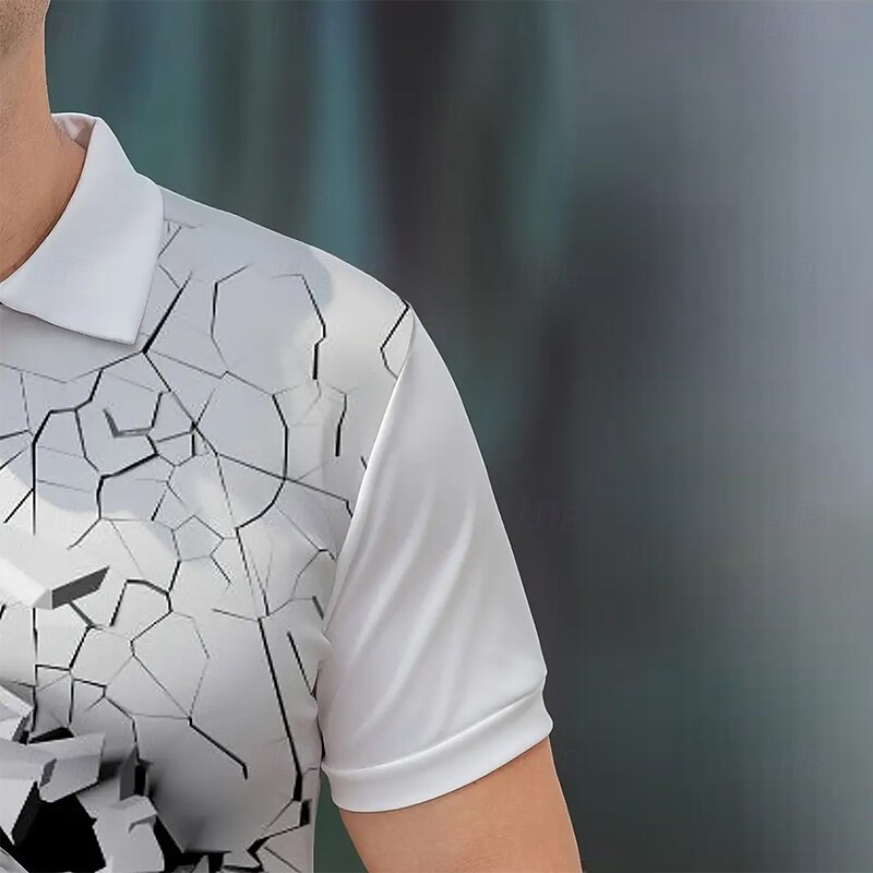 Men's Ball Sports Polo Shirts Short Sleeve Polo Shirts Collared Shirts Casual Outdoor Athleisure Daily Wear 3D Print Summer White3