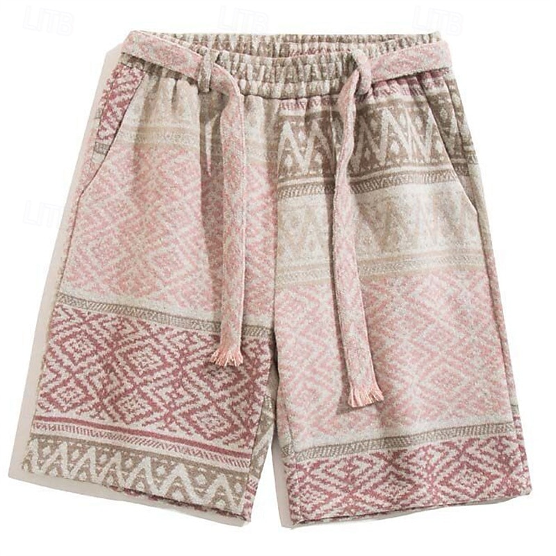 Men's Shorts Summer Shorts Casual Shorts Pocket Drawstring Elastic Waist Moroccan Random Comfort Breathable Short Outdoor Vacation Sport Casual Pink Red
