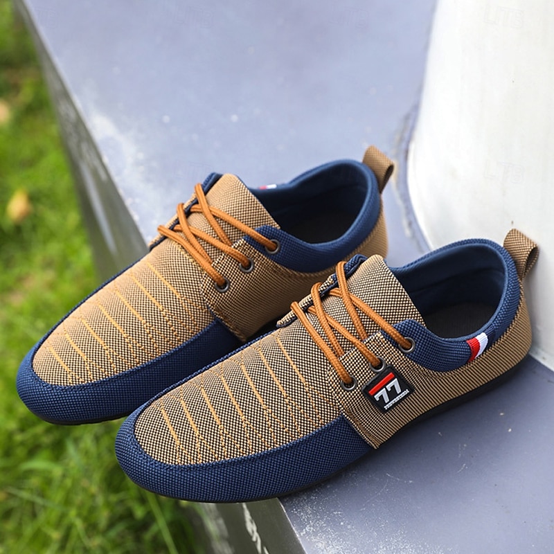 Men's Casual Two-Tone Knit Sneakers – Breathable Nylon Lace-Up Sports Shoes for Everyday Wear2