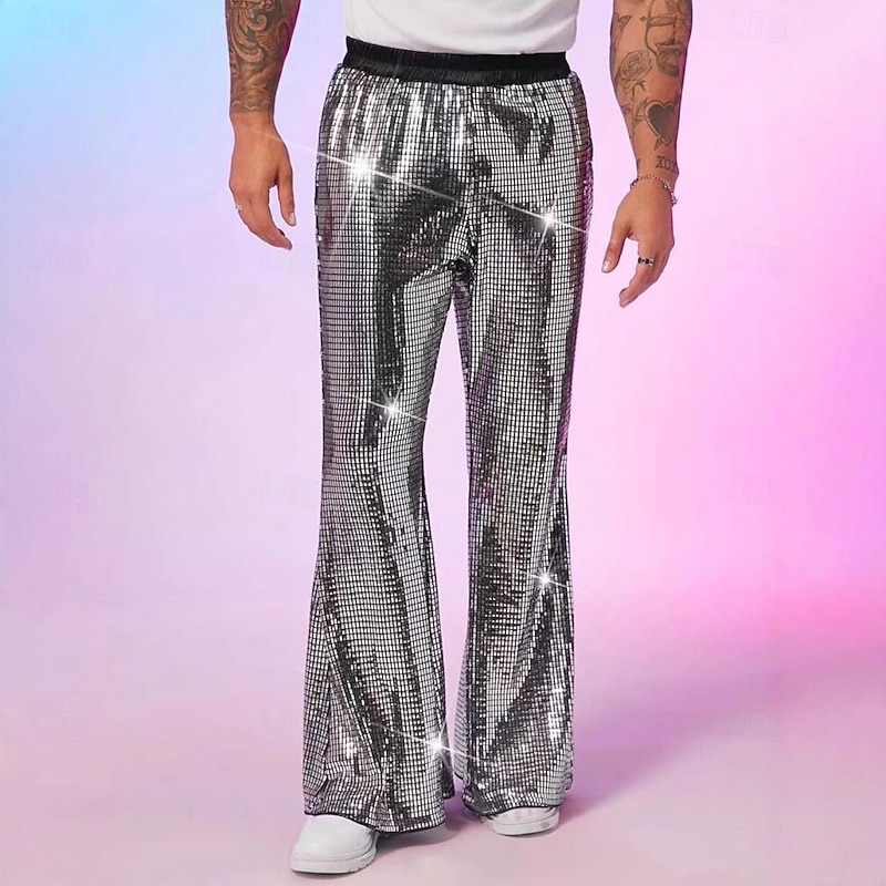 Retro Vintage 1980s Bell Bottom Pants Flared Trousers Disco Sequin Bootcut Fancy Dress Men's Halloween Carnival Pride Parade Pride Month Adults' Pants All Seasons2