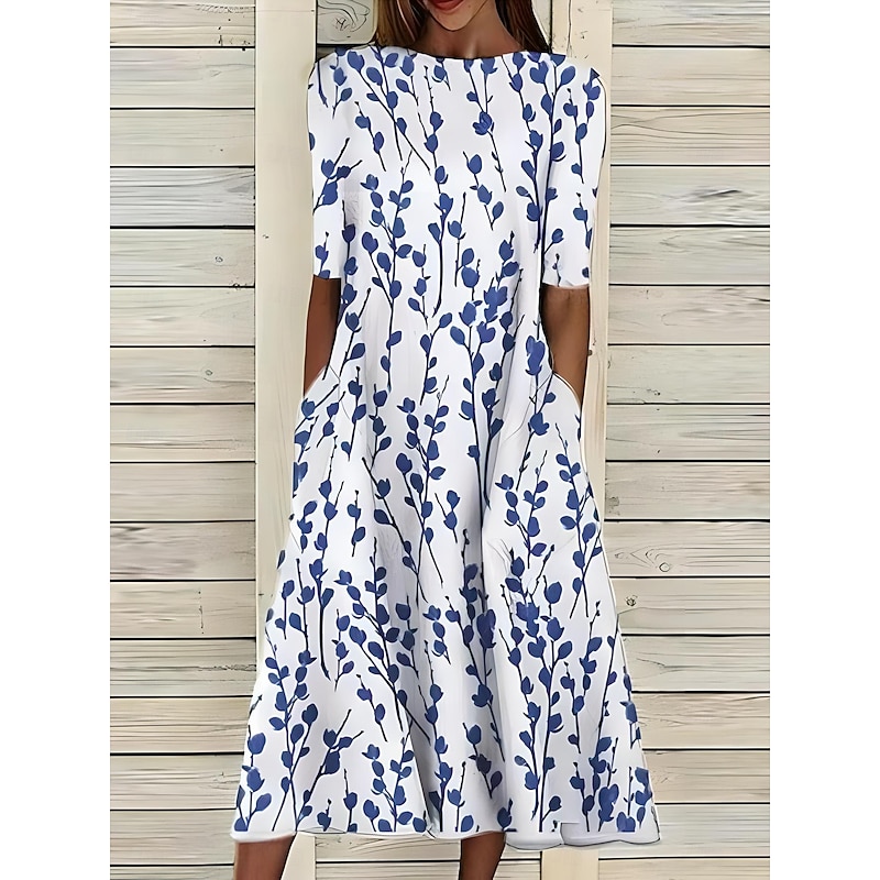 Women's Midi Dress T Shirt Dress Tee Dress A Line Dress Summer Dress Vacation Casual Beach Date Summer Dress Regular Fit Floral Graphic Short Sleeve Crew Neck White Pink Blue Sky Blue Summer