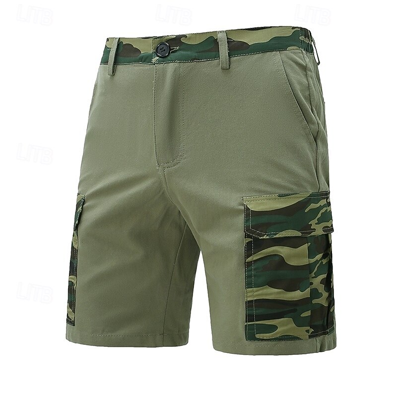 Men's Cargo Shorts Outdoor Shorts Camping Shorts Camo Shorts Hiking Shorts Elastic Waist Multi Pocket Plain Camouflage Moisture Wicking Wearable Knee Length Casual Daily Fashion Streetwear Black Green4