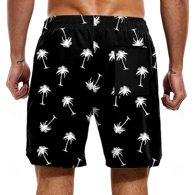 Men's Coconut Tree Funny Duck Lined Shorts 2 in 1 Board Shorts Swim Shorts Mid Waist Hawaiian Vacation Beach Wear Side Pockets With Compression Liner Elastic Drawstring Waist Designer Clothing Apparel2