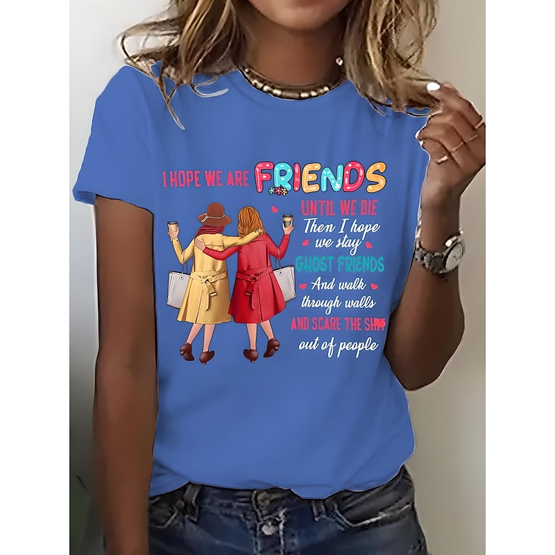 Women's T Shirt Graphic Letter Vintage Stylish Classic Short Sleeve Crew Neck Round Neck Regular Tops Daily Weekend Print Black White Pink Blue Purple Summer Spring friends2