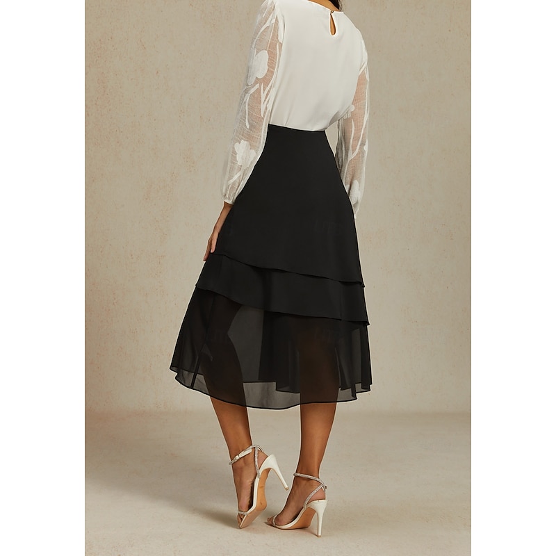 Women's A Line Elegant Midi High Waist Skirts Plain Irregular Hem Chiffon Inelastic Causal Daily Satin black Black Summer Chiffon