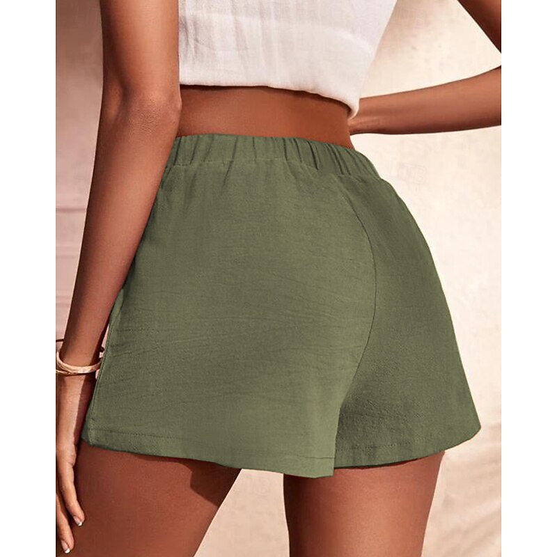 Women's Cargo Shorts Shorts Fashion Athletic Short Mid Waist Plain Pocket Elastic Waist Breathable Comfortable Micro-elastic Sports & Outdoor Daily Wear Apricot Black Army Green Navy Blue Summer3