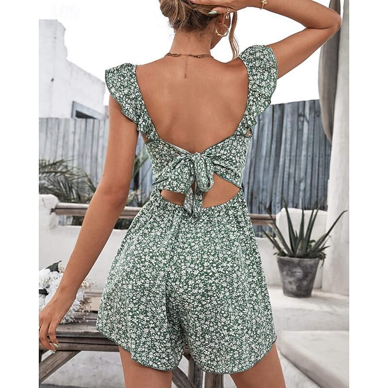 Women's Mini Dress Casual Dress Floral Dress Summer Dress Fashion Modern Daily Beach Weekend Regular Fit Flower Sleeveless Square Neck Green Summer3