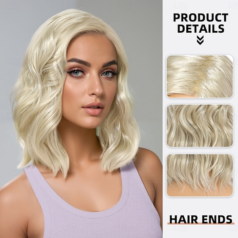 Synthetic Wig Wavy Water Wave Side Part Deep Parting Machine Made Wig 30 inch A1 Synthetic Hair Women's Fashionable Design Classic Comfortable Blonde2