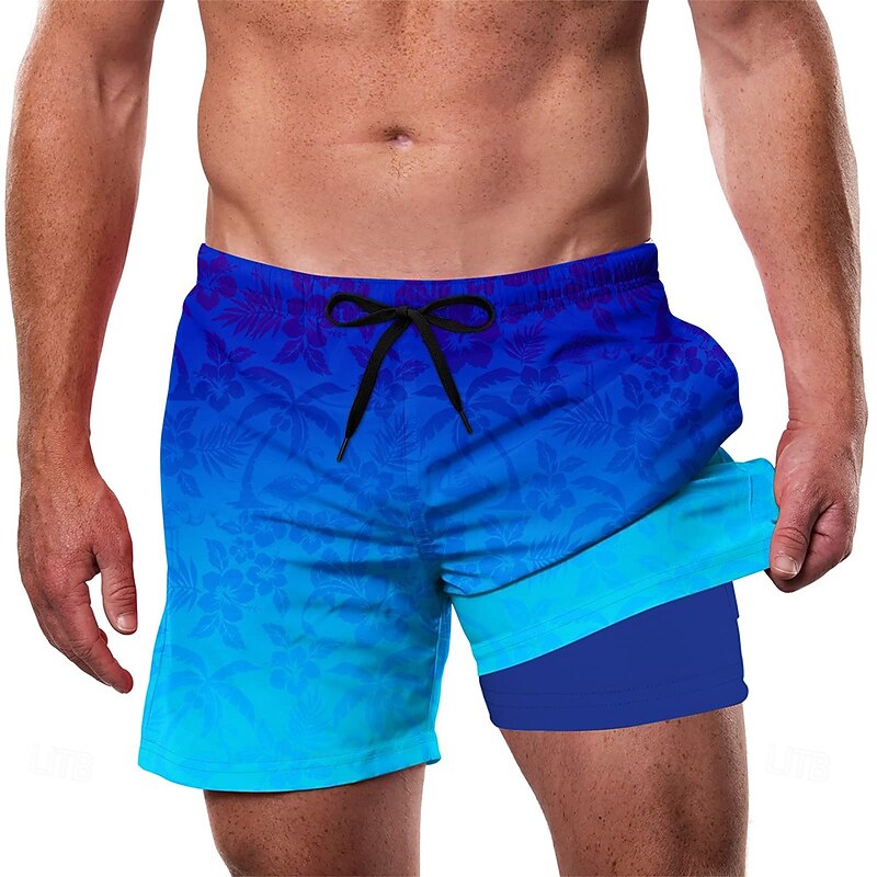 Men's Coconut Tree Tropical Plants Lined Shorts 2 in 1 Board Shorts Swim Shorts Mid Waist Hawaiian Vacation Beach Wear Side Pockets With Compression Liner Elastic Drawstring Waist Designer Clothing3