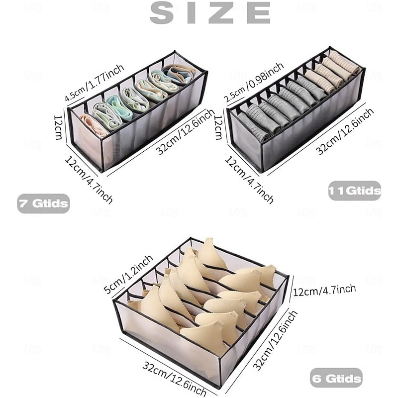 5 Pcs Underwear Drawer Organizer, Sock Bra Drawer Organizer Divider, Black Foldable Sock Underpants Organizer Drawer Divider, Storage Boxes for Clothes, Stockings, Ties & Bras2