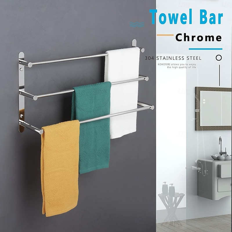 Bath Towel Bars Wall 45/60cm, 3-Tier Mounted Towel RackStainless Steel Towel Bar Storage Shelf for Bathroom  Towel Holder Towel Rail Towel Hanger2