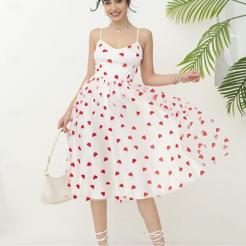 Retro Vintage 1950s Sparkle Midi Cocktail Dress Flare Dress Heart Fancy Dress Women's Vacation Homecoming Party & Evening Adults' Dress Summer2