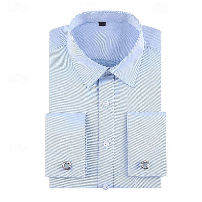 Men's Shirt Dress Shirt Button Up Shirt Line Wedding Daily White Blue Long Sleeve Turndown Spring &  Fall Clothing Apparel Pocket