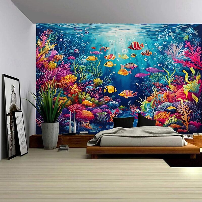 Marine Life Pattern Background Landscape Hanging Tapestry Mural Art Large Tapestry Mural Decoration Photos Background Carpet Curtains Home Bedroom Living Room Decoratio