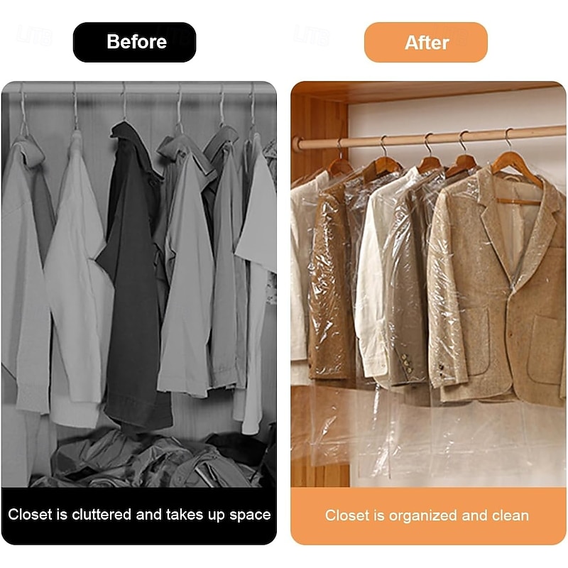 10Pcs Disposable Garment Bags for Clothes, Clear Plastic Dust Covers for Dry Cleaning, Thickened Suit and Coat Protectors, Transparent Clothes Cover for Laundry Shop or Home Use4