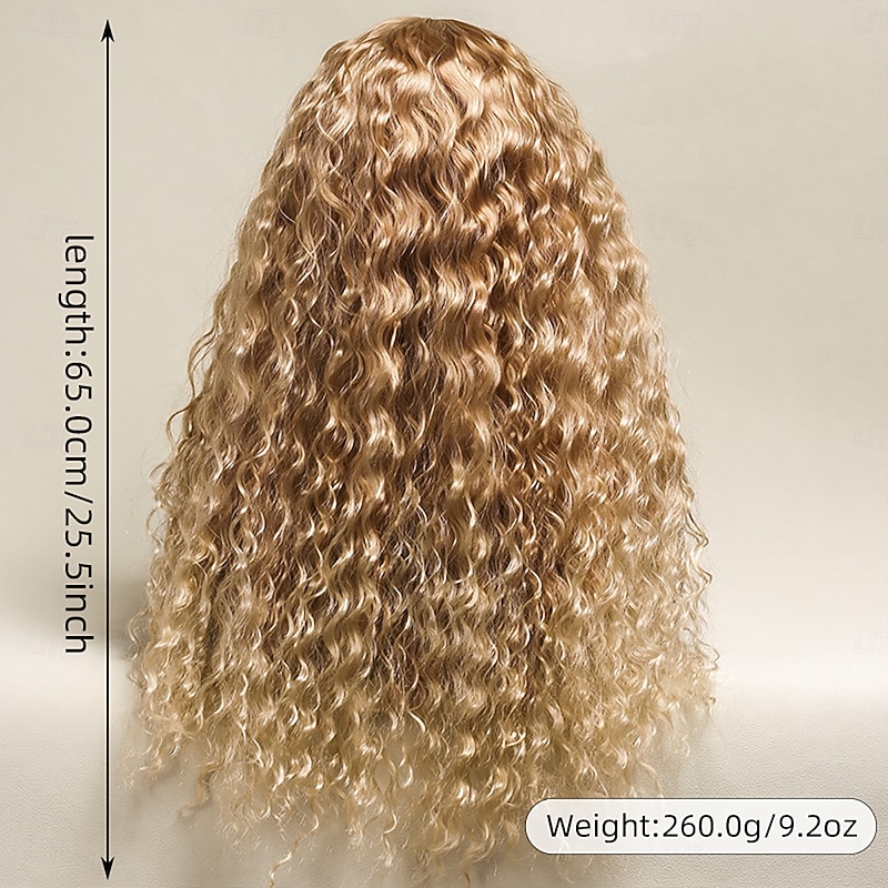 Synthetic Wig Afro Curly Water Wave Layered Haircut Deep Parting Machine Made Wig 26 inch A1 Synthetic Hair Women's Middle Part Cool Classic Blonde2