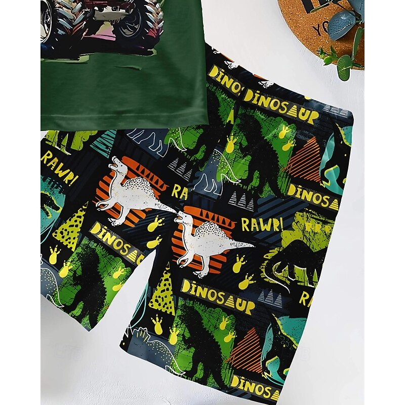 Boys 3D Dinosaur T-shirt & Shorts Set Short Sleeve Summer Spring Sports Fashion Daily Kids 4-12 Years Crew Neck Outdoor Vacation Sports Tailored Fit4