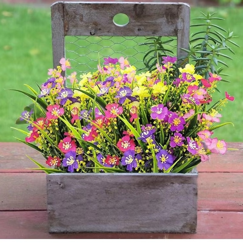 10pcs Artificial Flower Spring Grass and Small Chrysanthemum Flowers, Faux Green Plants and Water Grass, Home Wedding Decoration, Plastic Fake Flowers for Indoor Decor2