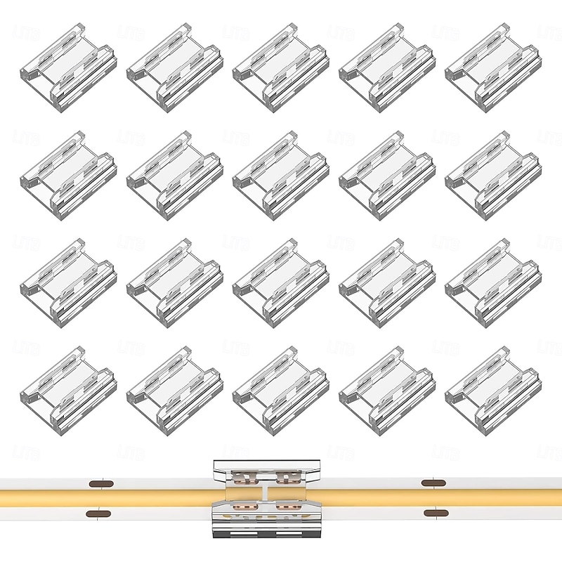 COB LED Strip Connectors 8mm 10mm 2 Pin COB LED Strip Connectors 10PCS 20PCS I-Shaped L-Shaped Board to Board Corner Connectors Transparent and Gapless LED Tape Light Connectors Suitable for DIY COB2