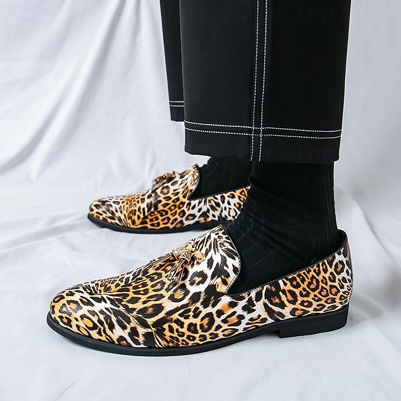 Men's Leopard Print Slip-On Dress Shoes - Stylish Formal Footwear for Dance Parties and Special Events3